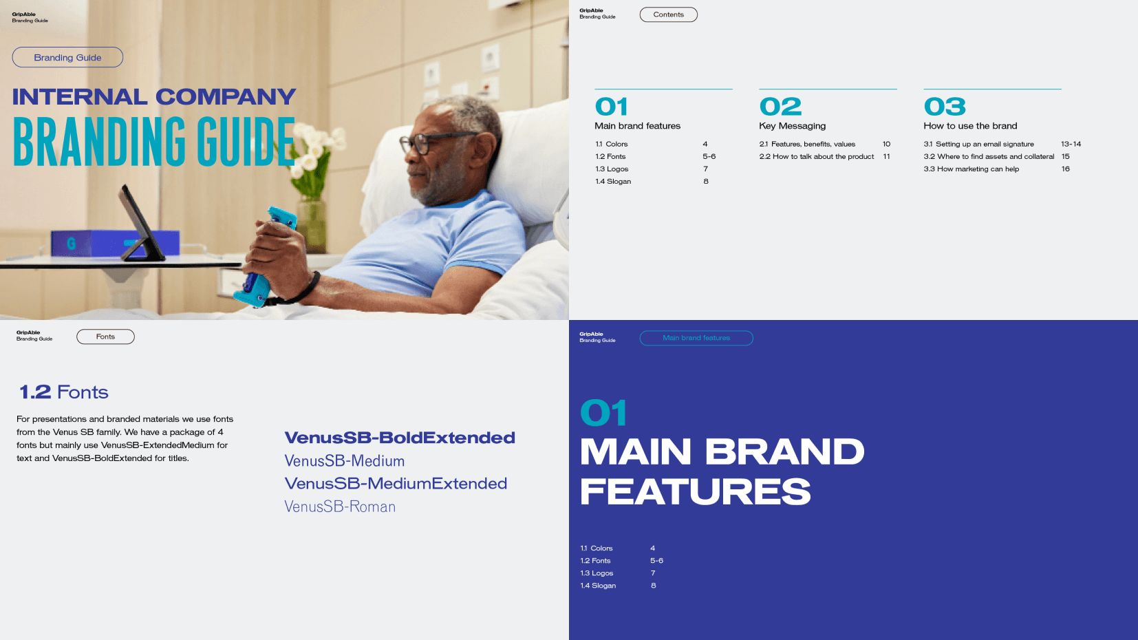 AbleCare/GripAble internal company branding guide spread