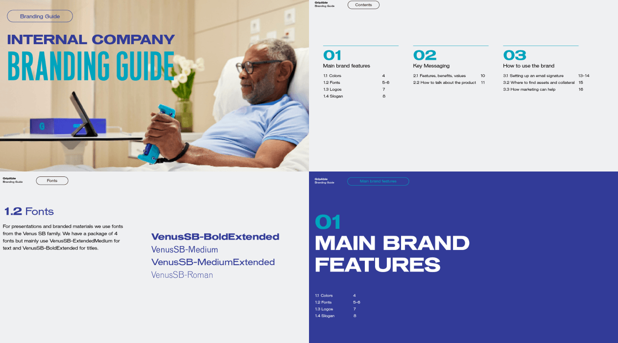 AbleCare/GripAble internal company branding guide spread