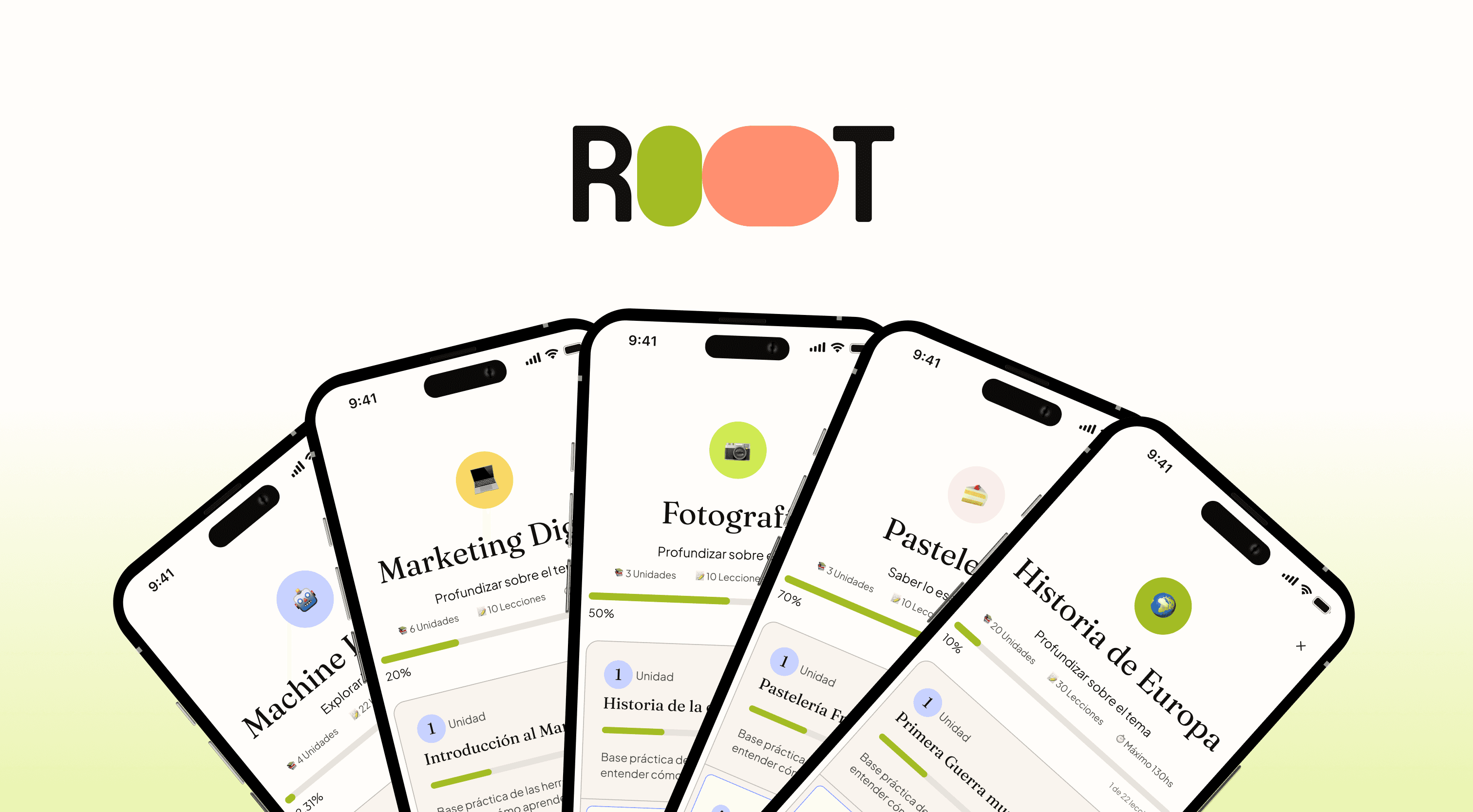 ROOT logo above a fan of app screens
