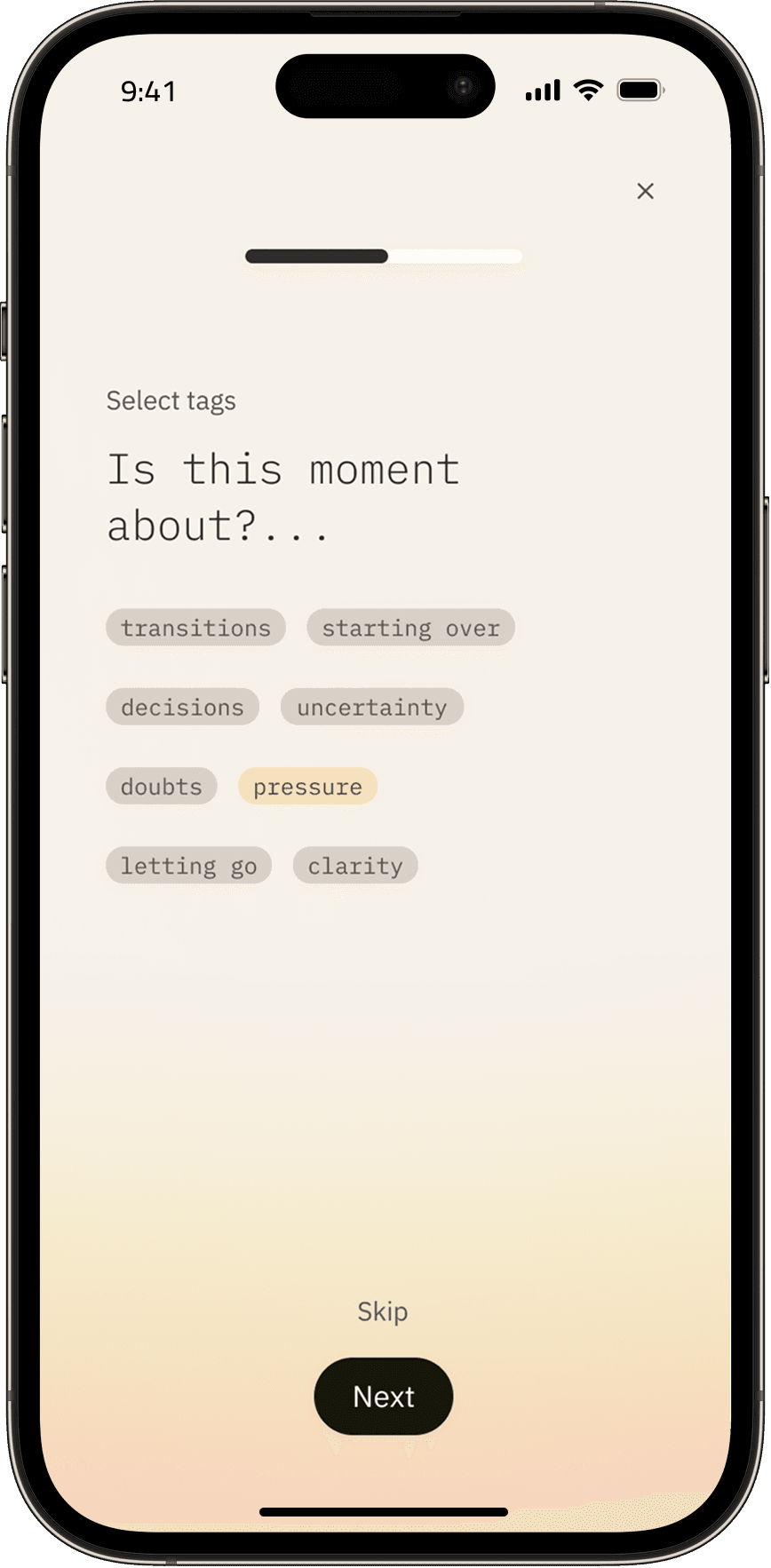 Selora tag-selection screen shown before writing